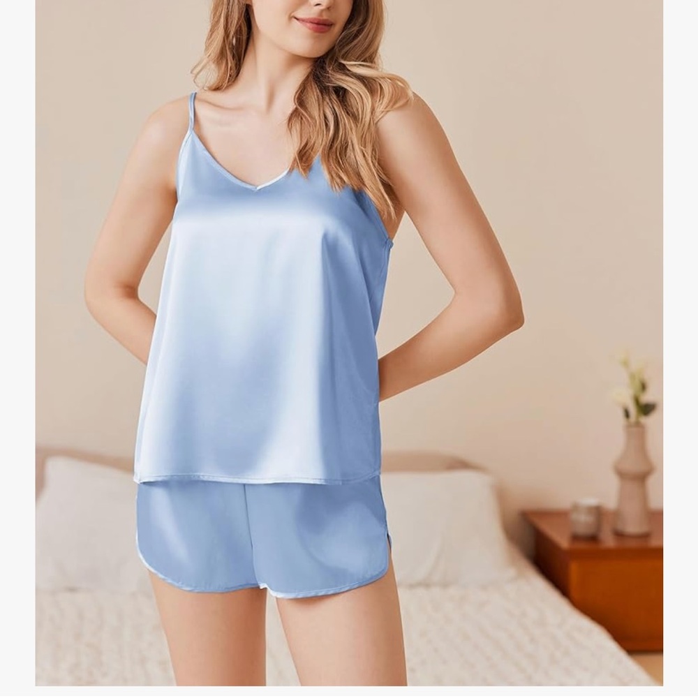 Women's Light Blue Satin Sleepwear Set